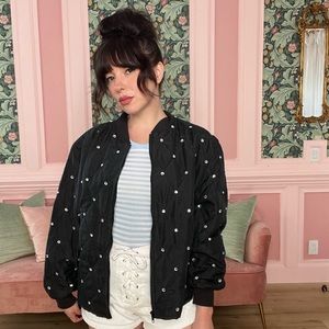 1980s 80s Vintage Shangrila 100% Silk black quilted bomber jacket